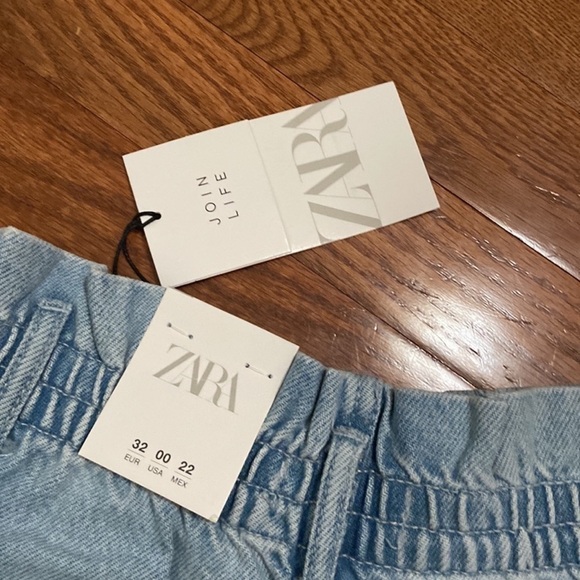 NWT Zara Paperbag denim Jean high waist shorts 00 - Picture 7 of 9